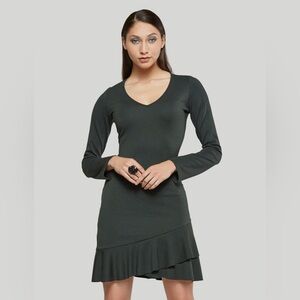 Hunter green ponte dress with ruffle bottom